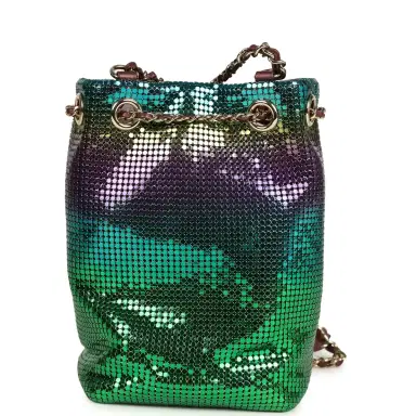 Chanel Pre-owned Chanel Mini Bucket Bag Green, Purple and Blue Ombre Metallic Mesh Light Gold Hardware | Thumbnail 4