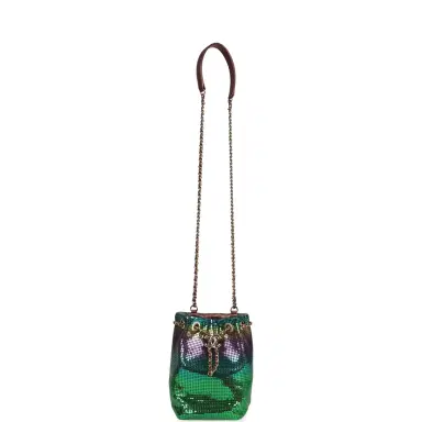 Chanel Pre-owned Chanel Mini Bucket Bag Green, Purple and Blue Ombre Metallic Mesh Light Gold Hardware | Thumbnail 7