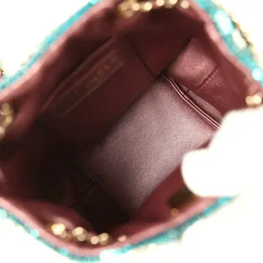Chanel Pre-owned Chanel Mini Bucket Bag Green, Purple and Blue Ombre Metallic Mesh Light Gold Hardware | Thumbnail 8