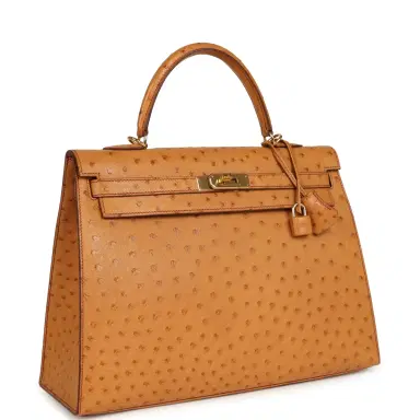 HERMÈS Pre-owned Hermes Kelly Sellier 35 Cognac Ostrich Gold Hardware | Thumbnail 2