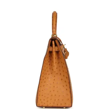 HERMÈS Pre-owned Hermes Kelly Sellier 35 Cognac Ostrich Gold Hardware | Thumbnail 3