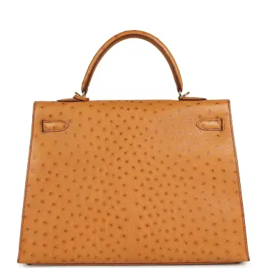 HERMÈS Pre-owned Hermes Kelly Sellier 35 Cognac Ostrich Gold Hardware | Thumbnail 4