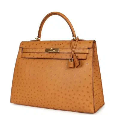 HERMÈS Pre-owned Hermes Kelly Sellier 35 Cognac Ostrich Gold Hardware | Thumbnail 5