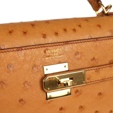 HERMÈS Pre-owned Hermes Kelly Sellier 35 Cognac Ostrich Gold Hardware | Thumbnail 7