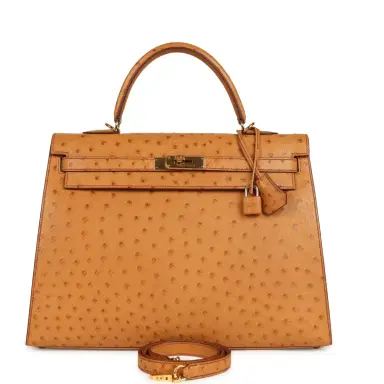 HERMÈS Pre-owned Hermes Kelly Sellier 35 Cognac Ostrich Gold Hardware | Thumbnail 1
