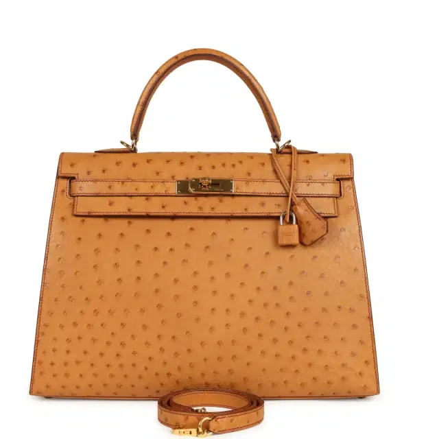 hermes Pre-owned Hermes Kelly Sellier 35 Cognac Ostrich Gold Hardware