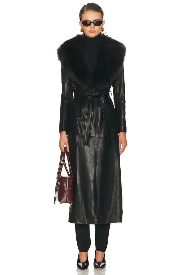 NOUR HAMMOUR Dakota Glamorous Leather Coat