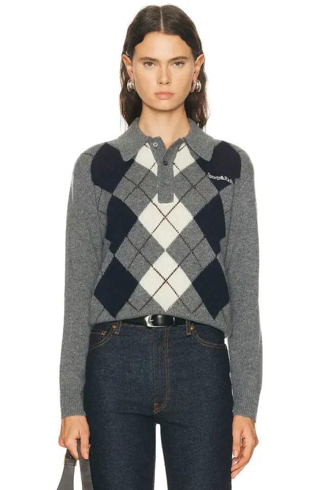 Sporty & Rich Serif Logo Cashmere Polo Sweater