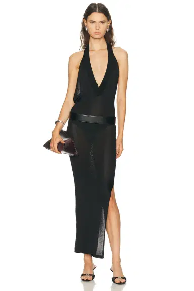 The Attico Deep V Midi Dress | Thumbnail 1 The Attico Deep V Midi Dress | Thumbnail 1