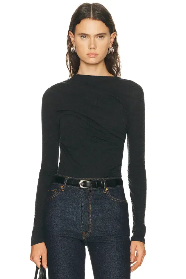 Enza Costa Cashmere Jersey Draped Long Sleeve Crewneck Top