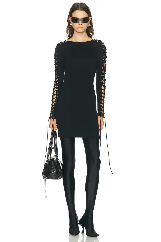 Balenciaga Lace Up Long Sleeve Dress