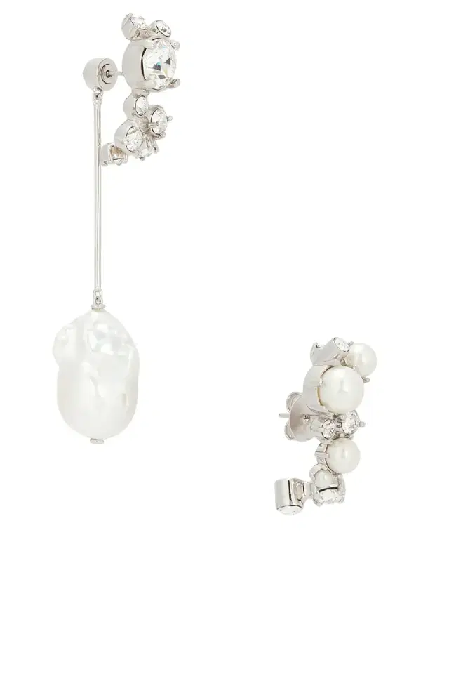 Crystal Pearl Silvery Hoops Earrings