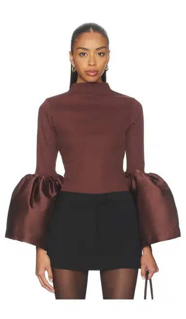 MARQUES ALMEIDA Heavy Satin Turtleneck Puff Sleeve Top | Thumbnail 1 MARQUES ALMEIDA Heavy Satin Turtleneck Puff Sleeve Top | Thumbnail 1