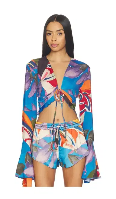Donde Esteban Palenque Flores Jersey Blouse | Thumbnail 1 Donde Esteban Palenque Flores Jersey Blouse | Thumbnail 1