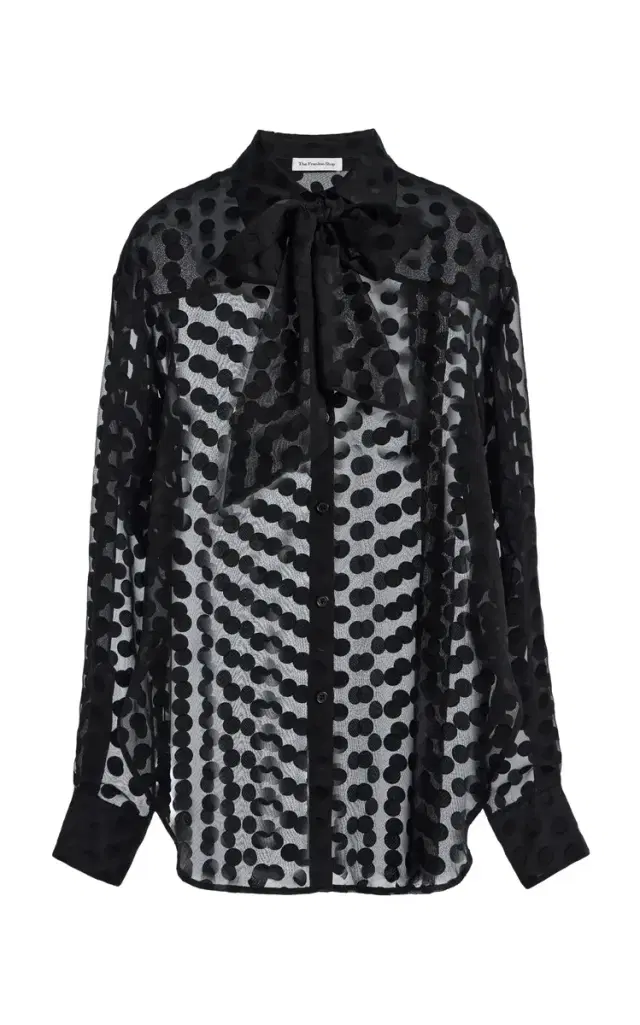 Peri Polka Dot Sheer Tie-Neck Shirt