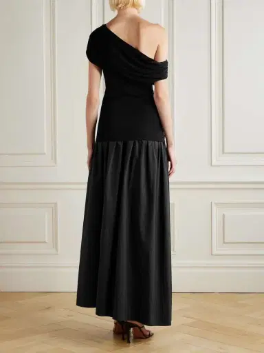 Self-Portrait Off-the-shoulder Draped Knitted And Cotton Midi Dress | Thumbnail 3 Self-Portrait Off-the-shoulder Draped Knitted And Cotton Midi Dress | Thumbnail 3