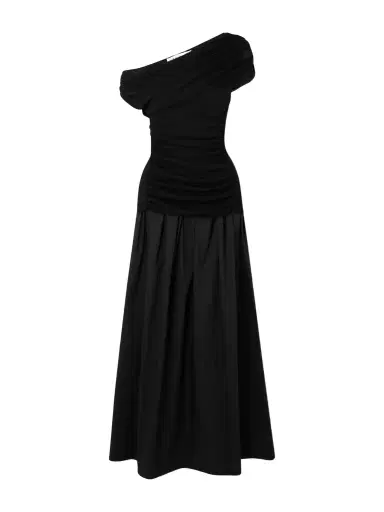 Self-Portrait Off-the-shoulder Draped Knitted And Cotton Midi Dress | Thumbnail 1 Self-Portrait Off-the-shoulder Draped Knitted And Cotton Midi Dress | Thumbnail 1