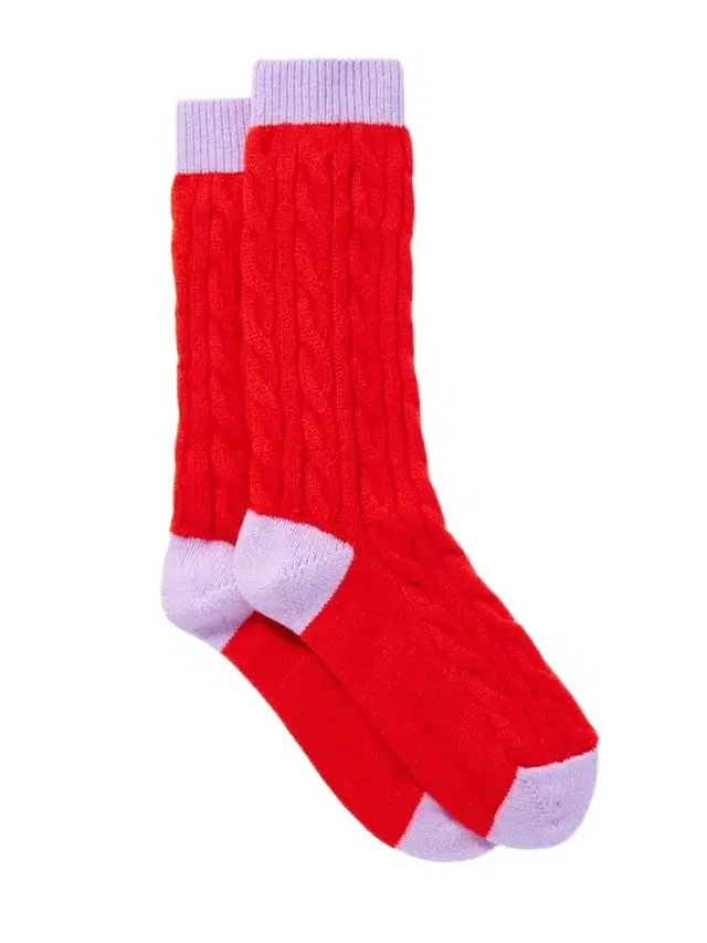 Two-tone Cable-knit Cashmere Socks