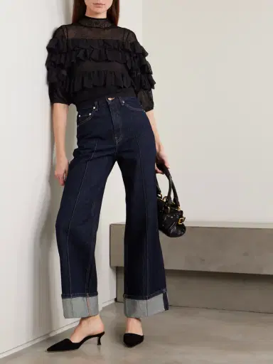 Ulla Johnson Corinna Ruffled Tiered Point D'esprit And Chantilly Lace Blouse | Thumbnail 2 Ulla Johnson Corinna Ruffled Tiered Point D'esprit And Chantilly Lace Blouse | Thumbnail 2