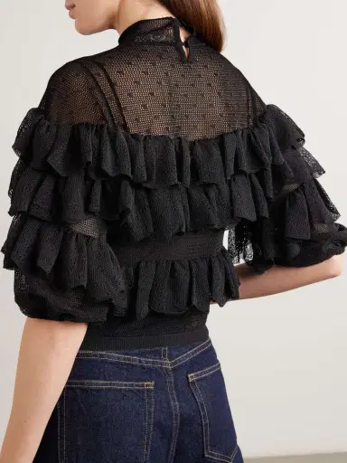 Ulla Johnson Corinna Ruffled Tiered Point D'esprit And Chantilly Lace Blouse | Thumbnail 3 Ulla Johnson Corinna Ruffled Tiered Point D'esprit And Chantilly Lace Blouse | Thumbnail 3