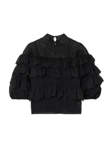 Ulla Johnson Corinna Ruffled Tiered Point D'esprit And Chantilly Lace Blouse | Thumbnail 1 Ulla Johnson Corinna Ruffled Tiered Point D'esprit And Chantilly Lace Blouse | Thumbnail 1