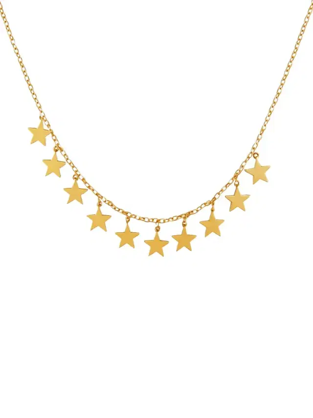 Wish Fine Jewelry 14K Gold Multi Star Station Chain Necklace