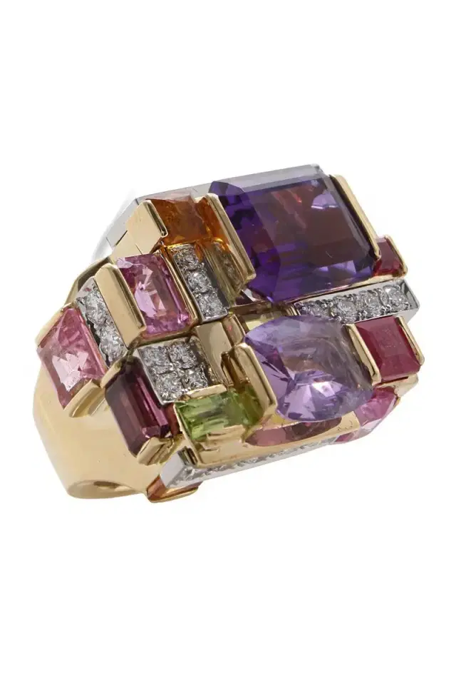 DAVID WEBB Amethyst Multi Stone Cubist Ring