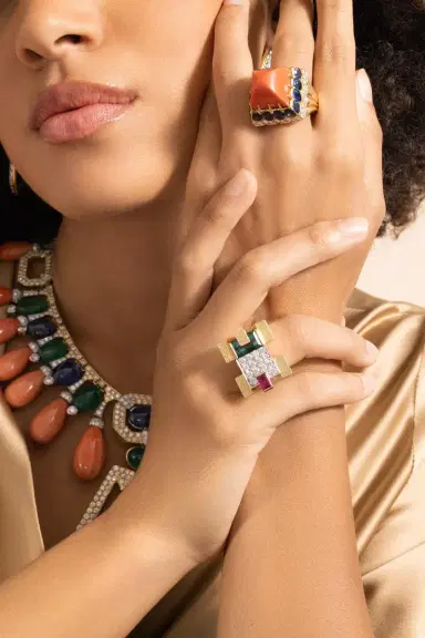 DAVID WEBB Green Tourmaline Step Cut Cubist Scaffold Ring | Thumbnail 3