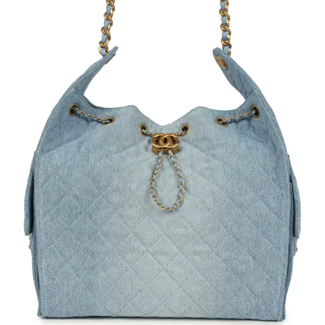 Chanel Chanel Medium 25 Hobo Bag Light Blue Washed Denim Antique Gold Hardware