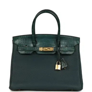HERMÈS Hermes Birkin 30 Vert Cypress Togo and Matte Alligator Touch Gold Hardware | Thumbnail 1 HERMÈS Hermes Birkin 30 Vert Cypress Togo and Matte Alligator Touch Gold Hardware | Thumbnail 1