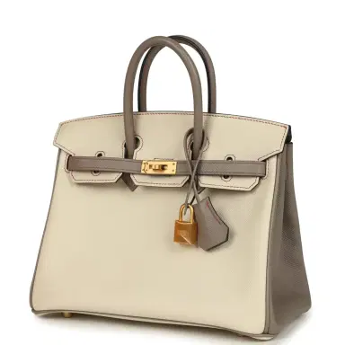 HERMÈS Hermes Special Order (HSS) Birkin 25 Craie and Gris Asphalte Epsom Brushed Palladium Hardware | Thumbnail 5 HERMÈS Hermes Special Order (HSS) Birkin 25 Craie and Gris Asphalte Epsom Brushed Palladium Hardware | Thumbnail 5