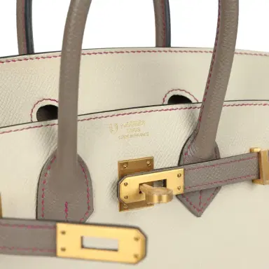 HERMÈS Hermes Special Order (HSS) Birkin 25 Craie and Gris Asphalte Epsom Brushed Palladium Hardware | Thumbnail 7 HERMÈS Hermes Special Order (HSS) Birkin 25 Craie and Gris Asphalte Epsom Brushed Palladium Hardware | Thumbnail 7