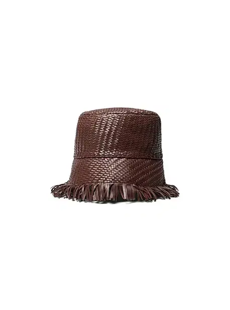 Michael Kors Collection Hand-Woven Leather Bucket Hat