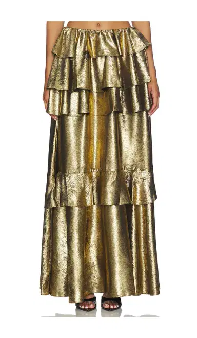 Aknvas Vilhelmine Gold Tiered Skirt | Thumbnail 1 Aknvas Vilhelmine Gold Tiered Skirt | Thumbnail 1