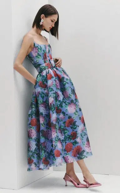 Carolina Herrera Hydrangea-Printed Crepe Midi Dress | Thumbnail 2