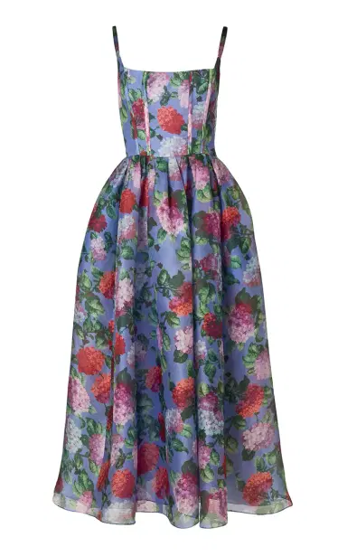 Carolina Herrera Hydrangea-Printed Crepe Midi Dress | Thumbnail 1