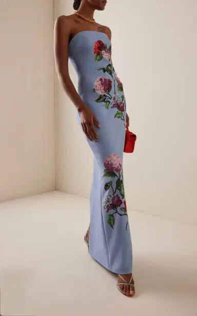 Carolina Herrera Strapless Hydrangea-Embroidered Column Gown | Thumbnail 2 Carolina Herrera Strapless Hydrangea-Embroidered Column Gown | Thumbnail 2