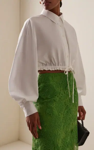 Carolina Herrera Cropped Stretch-Cotton Drawstring Shirt | Thumbnail 2