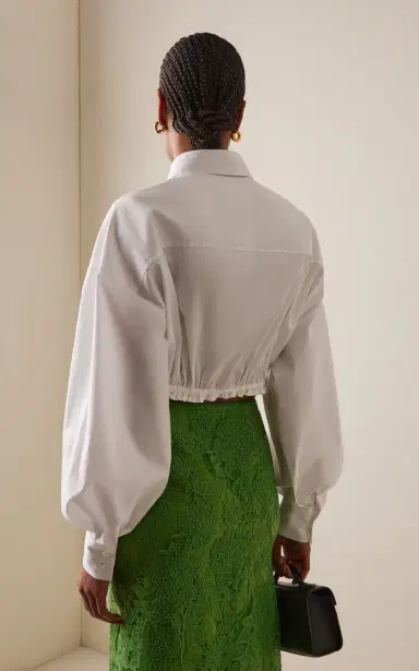 Carolina Herrera Cropped Stretch-Cotton Drawstring Shirt | Thumbnail 4