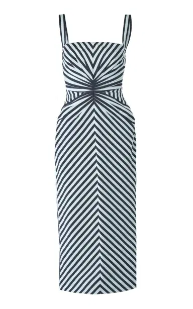 Carolina Herrera Ruched Cotton-Blend Stripe Pencil Dress | Thumbnail 1