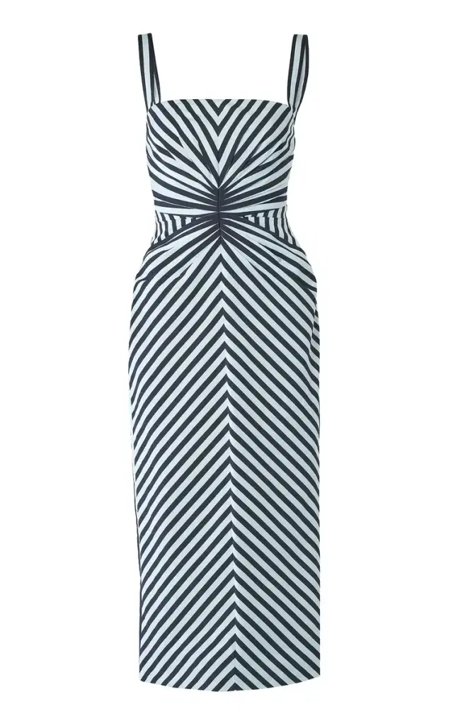 Ruched Cotton-Blend Stripe Pencil Dress