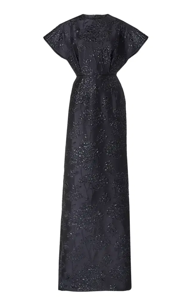 Carolina Herrera Fan-Bodice Floral Bouquet Lurex Gown