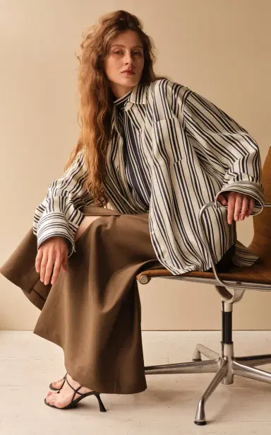 Heirlome Cora Striped Silk Mock Neck Top | Thumbnail 2