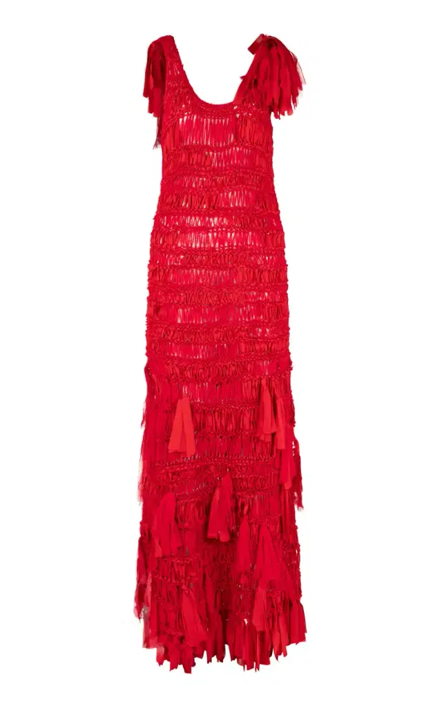 Juanita Tassel-Embellished Woven Silk Maxi Dress