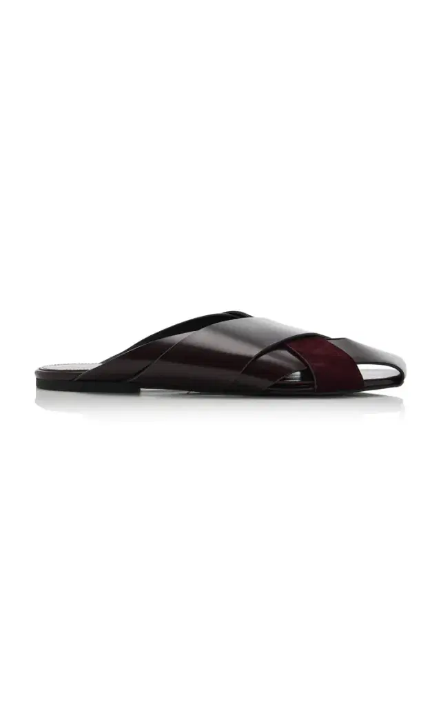 Slant Cross Leather Slides