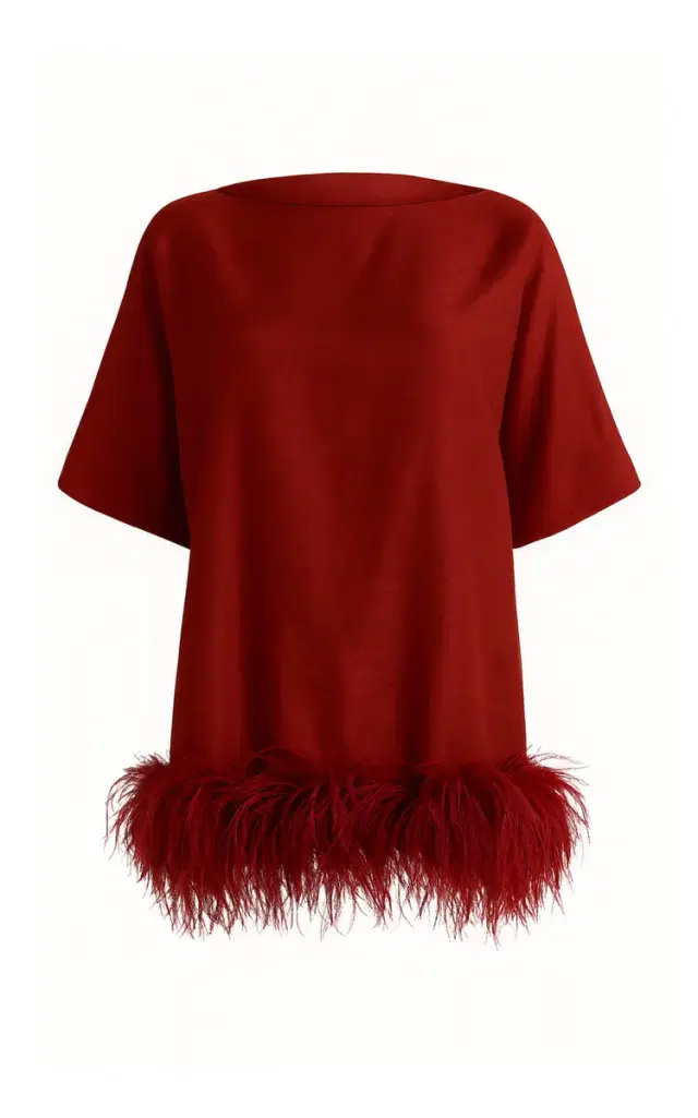 Dima Ayad Feather-Trimmed Short-Sleeve Top