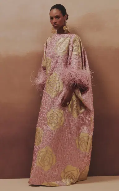 Dima Ayad Feather-Trimmed Floral-Print Maxi Caftan | Thumbnail 2 Dima Ayad Feather-Trimmed Floral-Print Maxi Caftan | Thumbnail 2