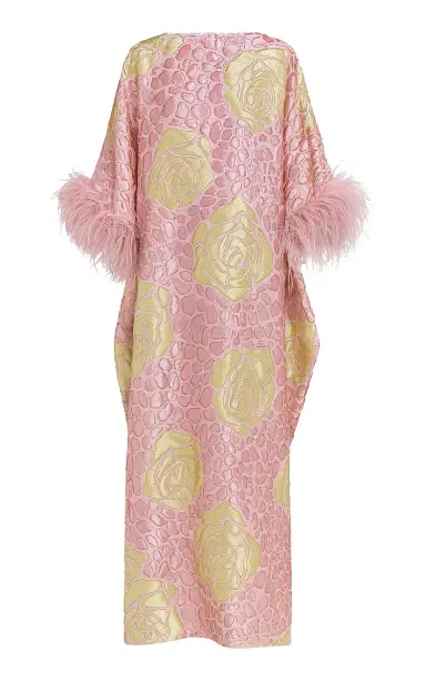 Dima Ayad Feather-Trimmed Floral-Print Maxi Caftan | Thumbnail 1 Dima Ayad Feather-Trimmed Floral-Print Maxi Caftan | Thumbnail 1