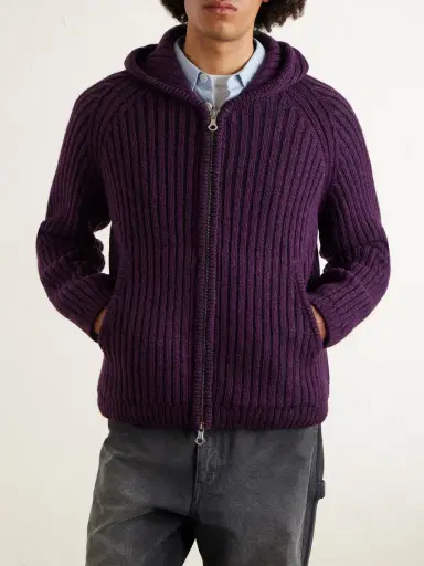Our Legacy Cropped Ribbed Wool Zip-Up Hoodie - Men | Thumbnail 3