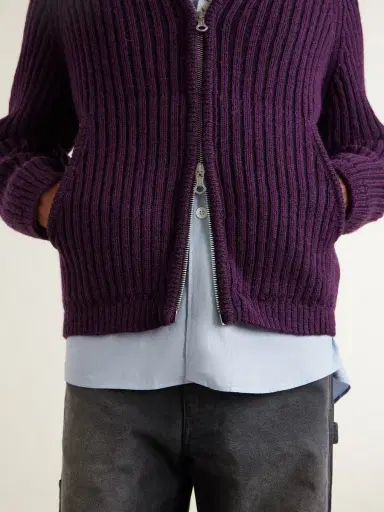 Our Legacy Cropped Ribbed Wool Zip-Up Hoodie - Men | Thumbnail 5